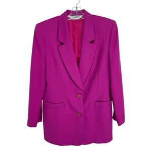 Vintage Wool Blazer Jacket Size 6 Pink Magenta Office 80s